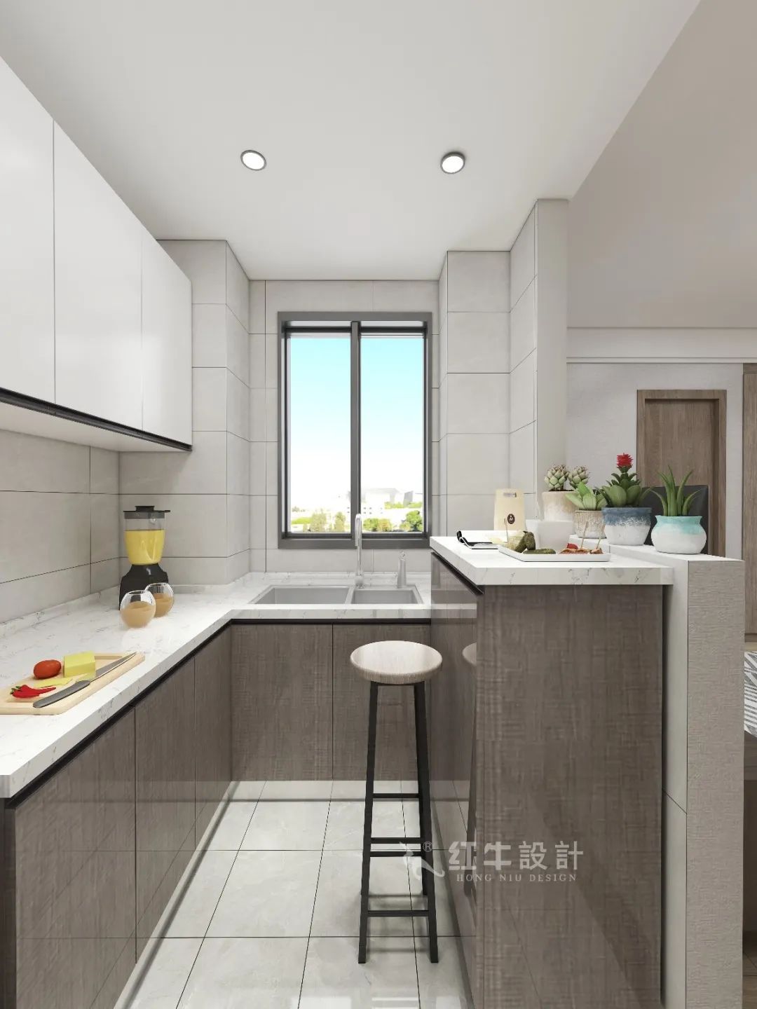 劉萍萍_花崗鴻福城132㎡現(xiàn)代簡約風(fēng)格_兩套小戶型打通變大宅，中西雙廚房+衣帽間打造品質(zhì)生活！08開放式廚房