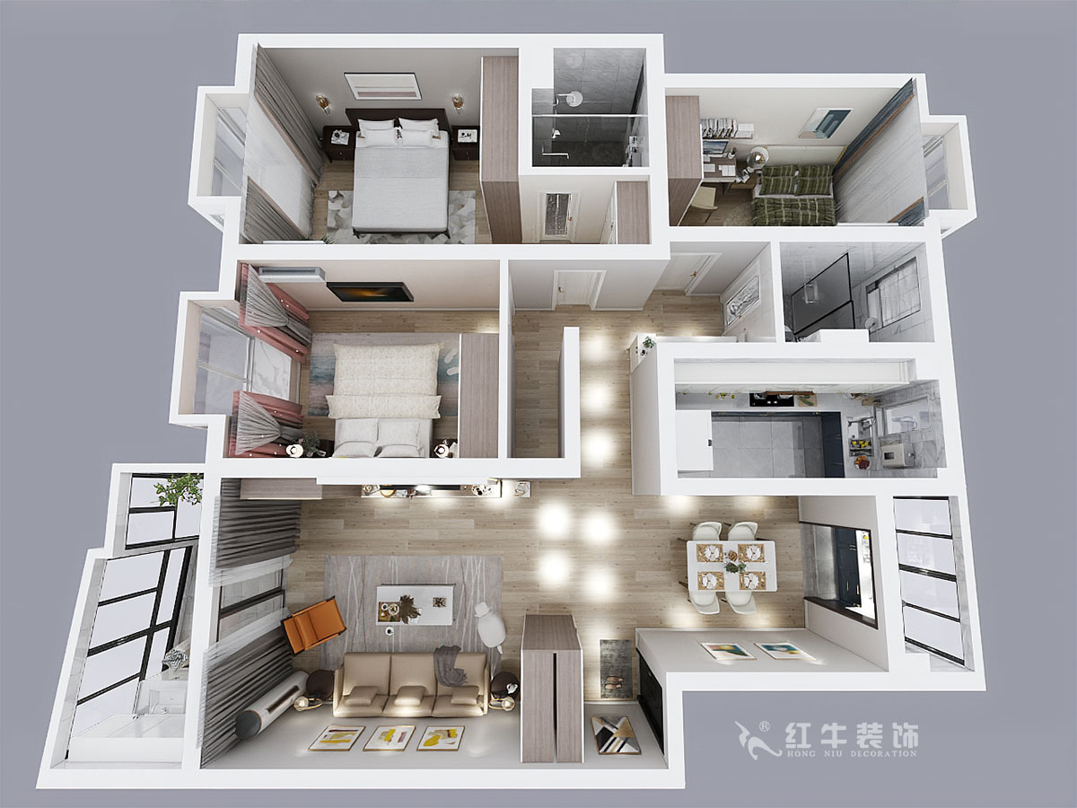 房亮_楓丹白露21-102-125㎡-現(xiàn)代簡(jiǎn)約風(fēng)格_3室2廳2衛(wèi)（老房裝修）_定制家￥214554_全包22萬(wàn)00_04鳥(niǎo)瞰圖