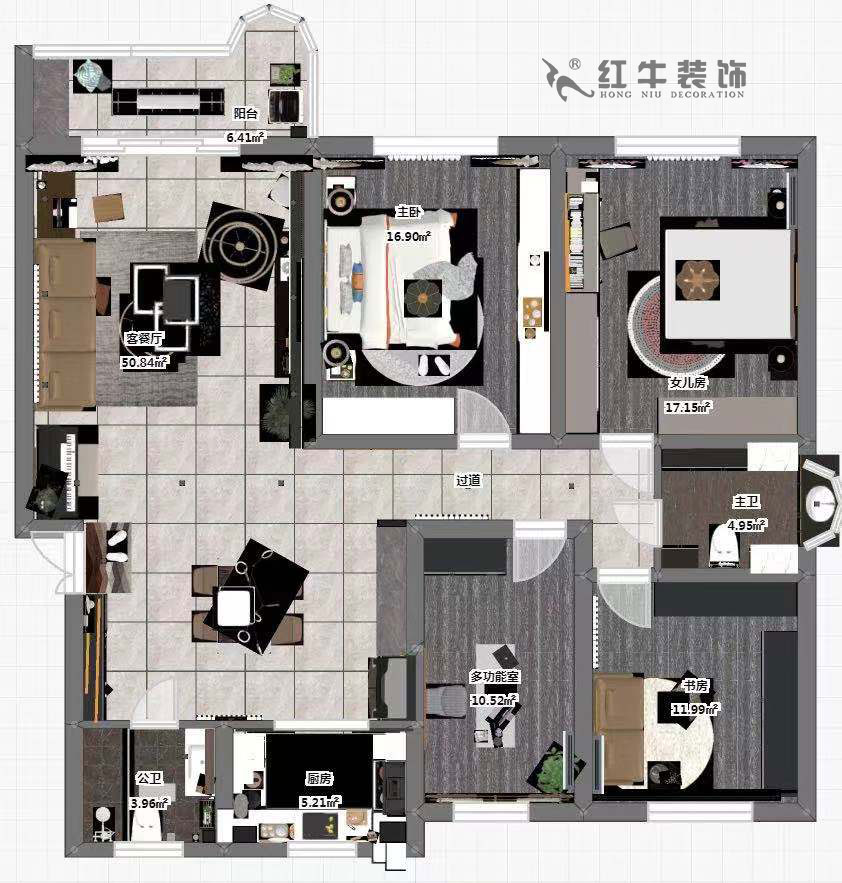 魏明花_梅花山莊21-201-702-153㎡-現(xiàn)代簡(jiǎn)約風(fēng)格_4室2廳2衛(wèi)（二手房裝修）_定制家￥260000_全包26萬00_03彩平圖