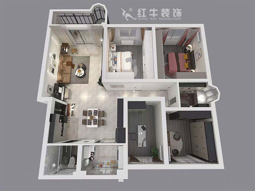 魏明花_梅花山莊21-201-702-153㎡-現(xiàn)代簡(jiǎn)約風(fēng)格_4室2廳2衛(wèi)（二手房裝修）_定制家￥260000_全包26萬00_04鳥瞰圖