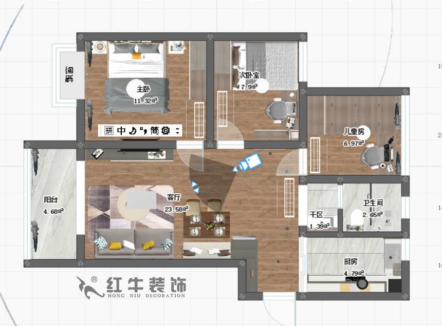 陸利民_保利羅蘭春天1-1404-86㎡-現(xiàn)代風(fēng)格_3室2廳1衛(wèi)（新房裝修）_成品家￥136800_全包13萬(wàn)00_03彩平圖