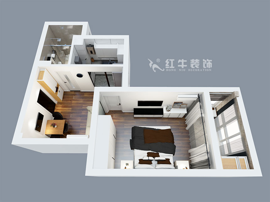 張智猿_銀龍四期11棟2-706-42㎡-現(xiàn)代簡約風格_1室1廳1衛(wèi)（老房裝修）_定制家￥79453_全包8萬00_04鳥瞰圖
