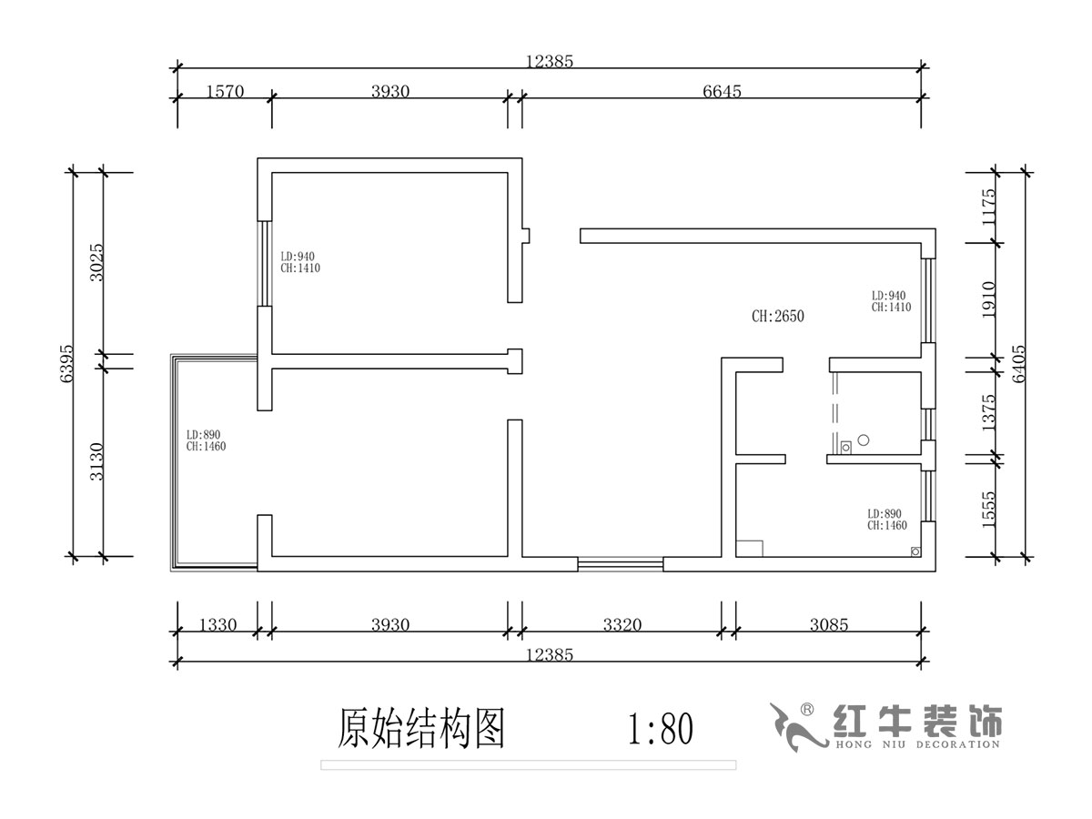蔣琛｜石門坎110號(hào)3-501-75㎡-現(xiàn)代簡(jiǎn)約風(fēng)格｜2室2廳1衛(wèi)｜舊房裝修｜成品家￥120000｜全包12萬(wàn)｜00_01原始結(jié)構(gòu)圖