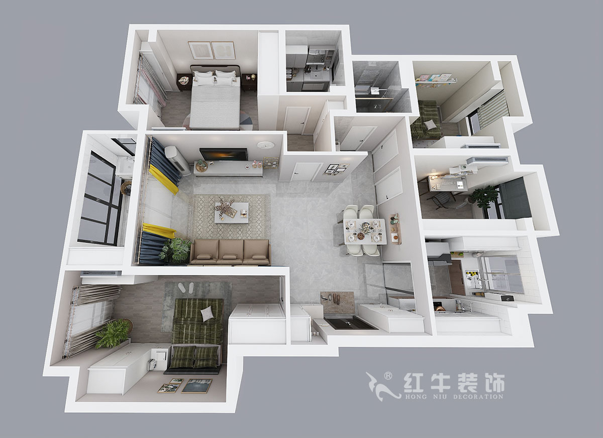 吳波｜湖光晨樾2-402-108㎡-現(xiàn)代風(fēng)格｜4室2廳2衛(wèi)｜新房裝修｜定制家￥129152｜全包13萬(wàn)｜00_04鳥瞰圖