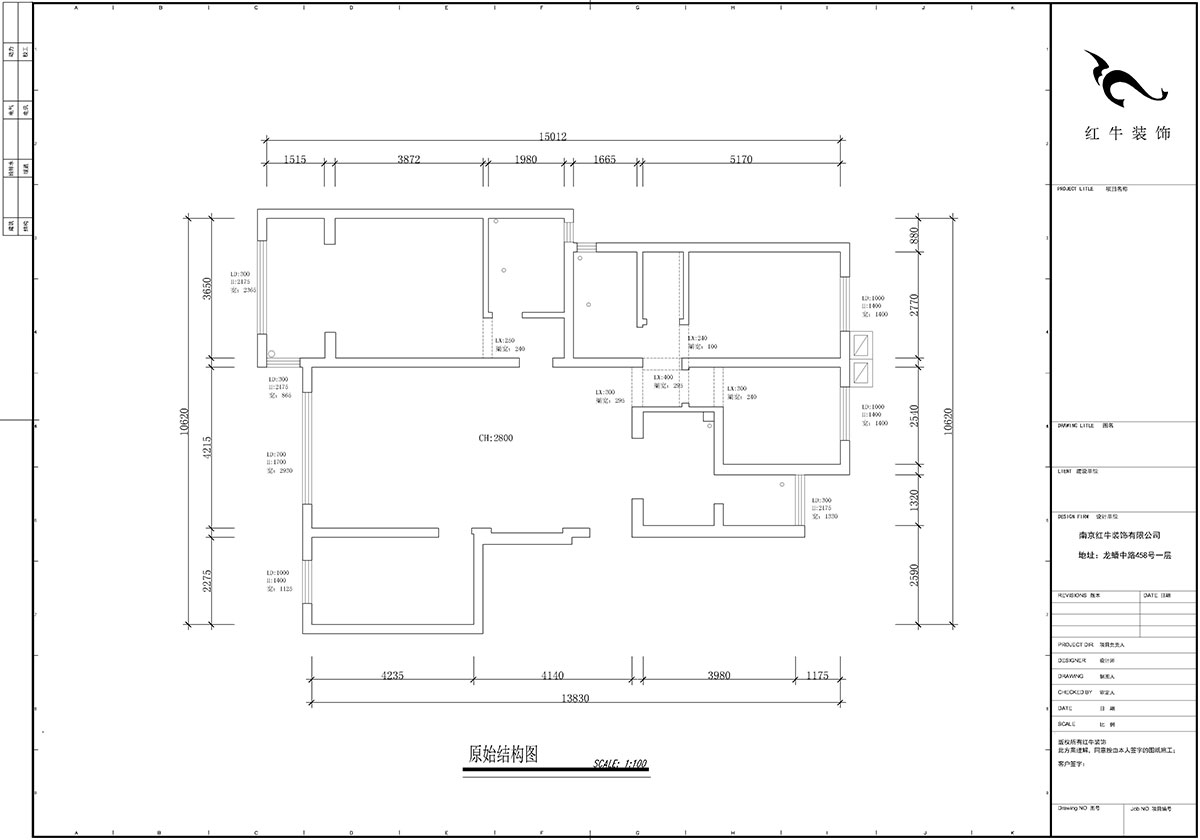 【實景案例】蔣?。辖饢|郡2-302-135㎡-現(xiàn)代風格｜4室2廳2衛(wèi)｜定制家￥190562｜全包23萬｜00_01原始結構圖