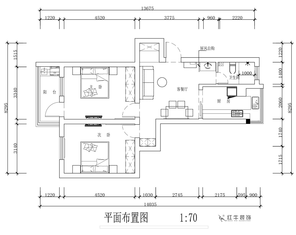 蔣?。蔡┐?1-401-80㎡-現(xiàn)代簡約風(fēng)格｜2室1廳1衛(wèi)｜舊房裝修｜定制家￥126767｜全包12萬｜00_02平面布置圖