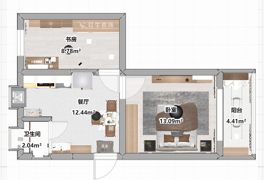 劉曉芳｜隨園10號(hào)2-501-51㎡-現(xiàn)代簡約風(fēng)格｜2室1廳1衛(wèi)｜老房裝修｜定制家￥86990｜全包8