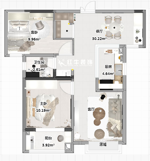 蔣?。o雅嘉園二期4-602-80㎡-現(xiàn)代簡約風格｜2室2廳1衛(wèi)｜新房裝修｜定制家｜全包12萬｜00_03平面彩圖