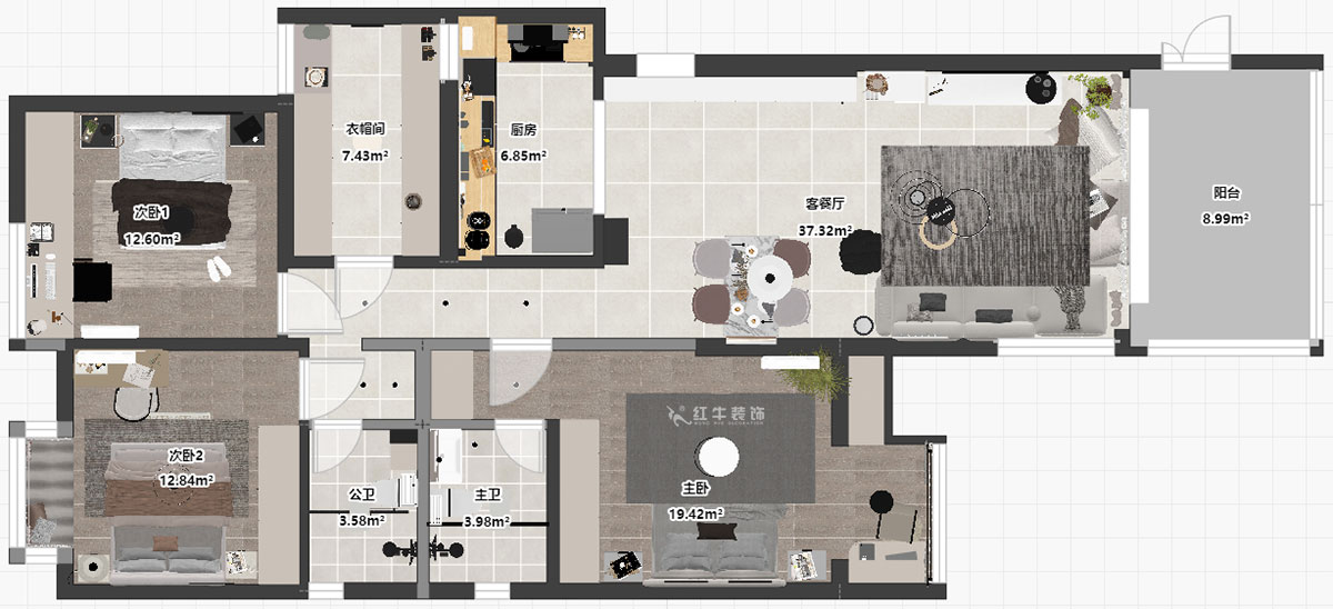 蔣?。袞|花園39-210-140㎡-現(xiàn)代簡約風(fēng)格｜4室2廳2衛(wèi)｜新房裝修｜定制家｜全包17萬｜00_03平面彩圖