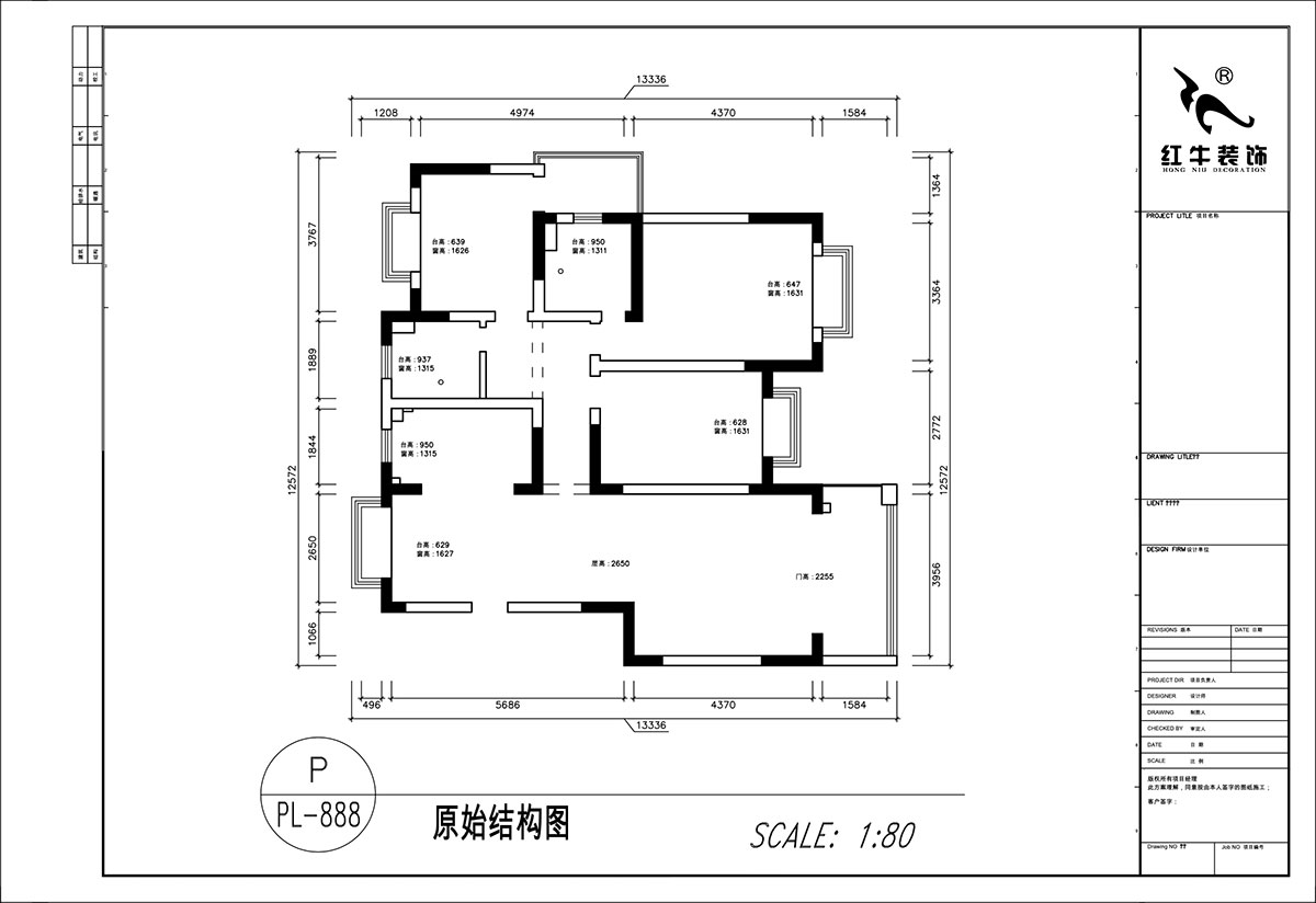 顧娟｜挪威森林13-501-125㎡-中古風｜3室2廳2衛(wèi)｜舊房裝修｜定制家｜全包17萬｜00_01原始結(jié)構圖