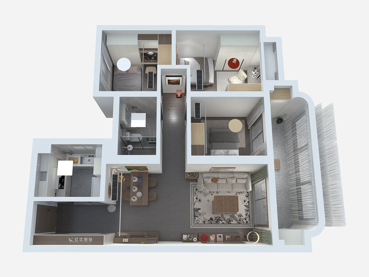 熊皓宇｜高科紫尧星院-90㎡-现代原木风｜3室2厅1卫｜精装修改造｜00_02鸟瞰图