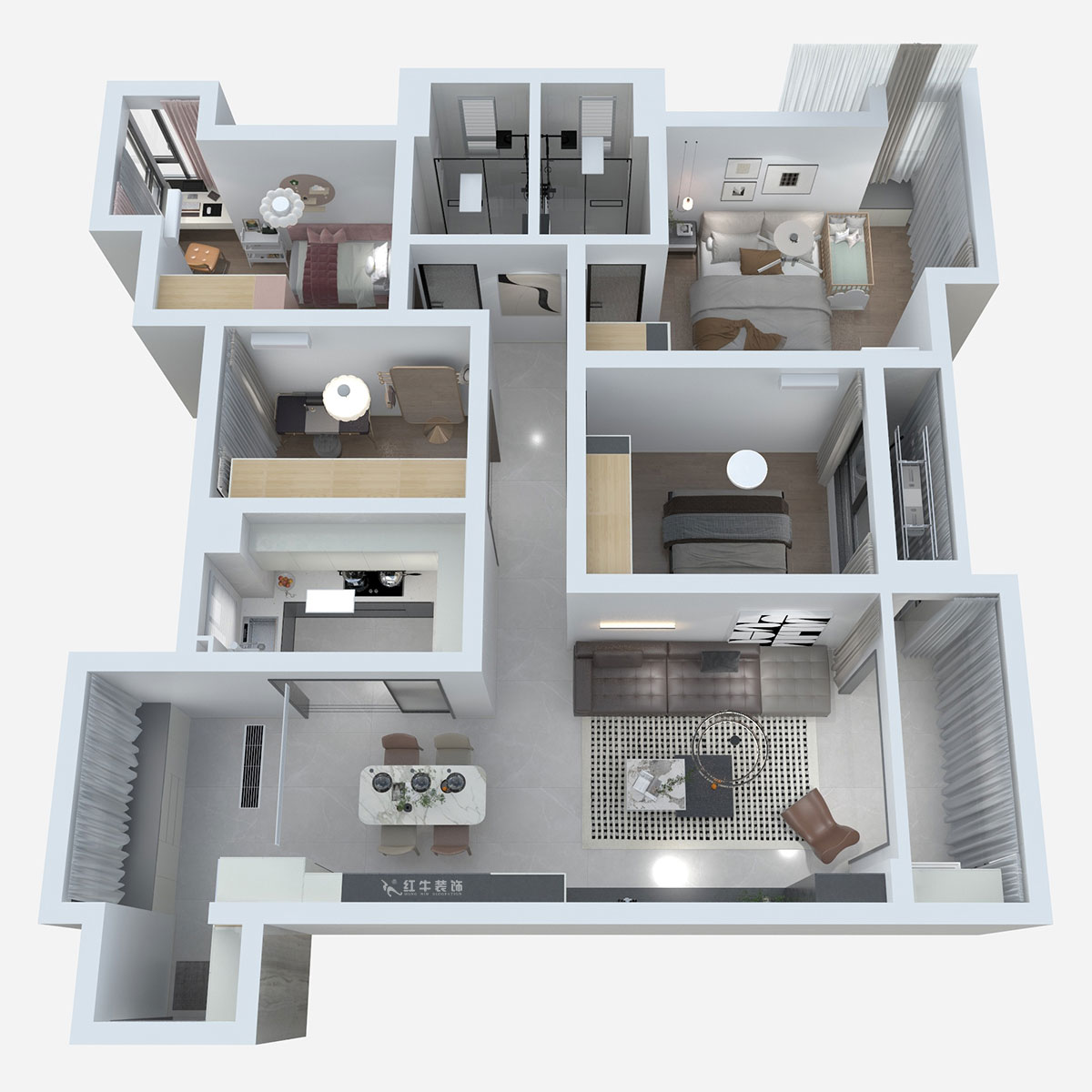 熊皓宇｜启迪方洲-120㎡-现代风格｜4室2厅2卫｜老房装修｜半包8