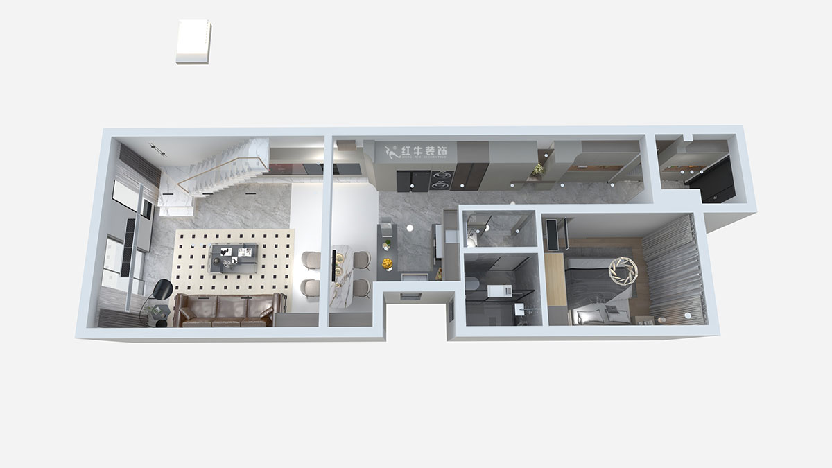熊皓宇|城開(kāi)湯山公館16甲103室-160㎡-現(xiàn)代風(fēng)格|復(fù)式|4室2廳1廚2衛(wèi)2陽(yáng)臺(tái)|老房裝修|定制家|全包|00_03一層鳥(niǎo)瞰圖